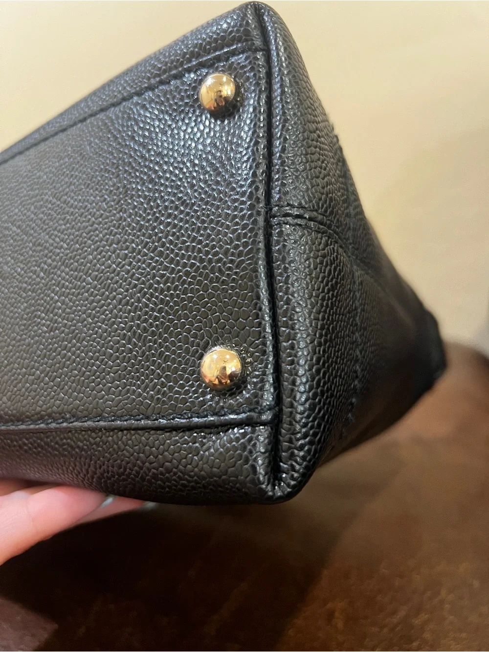 Chanel Vintage Caviar CC Wood Chain Hobo
